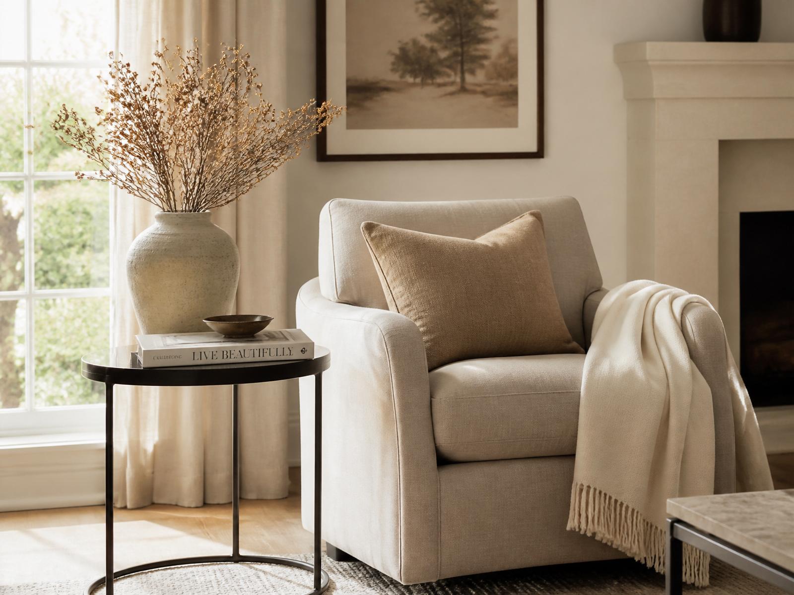Elegancko zaaranżowany fragment salonu — home staging